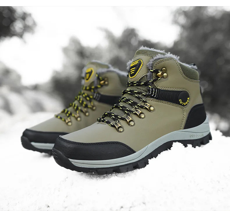 Men's Winter Snow Boots High Top Waterproof Sneakers Warm Plush Climbing Boots Plush Leisure Multi-Function Mountaineering Shoe