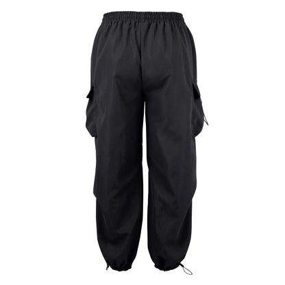 Cool Streetwear Versatile Quicky Drying Wide Leg Low Waist Drawstring Cargo Trousers Fashion Daily Casual Pockets Pants For Male