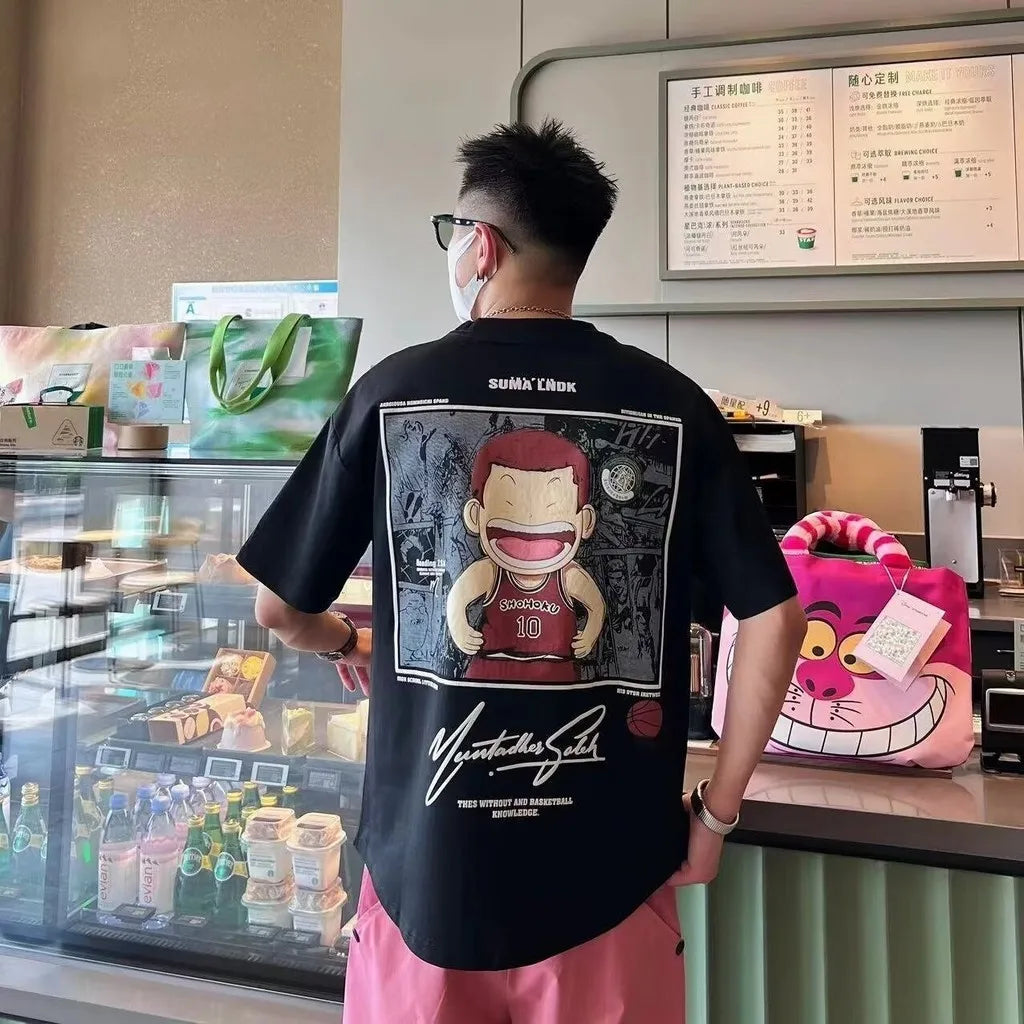 Men's Oversized Tee Casual Loose Japanese anime slam dunk Printed T-shirt Suitable Men Women