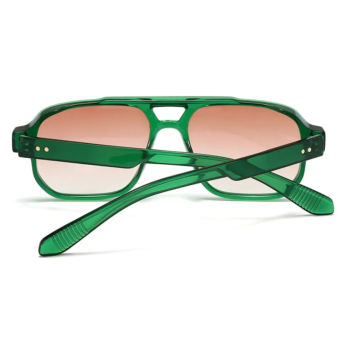 Vintage Double Bridges Men Square Sunglasses Fashion Green Ocean Lens UV400 Eyewear Women Trending Rivets Sun Glasses