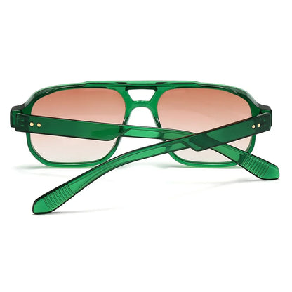 Vintage Double Bridges Men Square Sunglasses Fashion Green Ocean Lens UV400 Eyewear Women Trending Rivets Sun Glasses