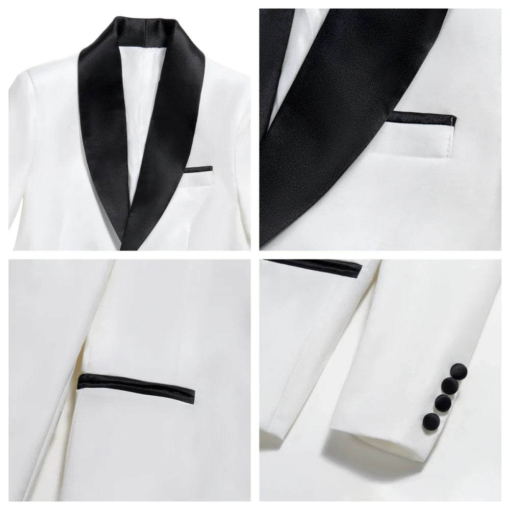 Fast Delivery White Boys Suits 4 Pieces, Stylish Shawl Lapel Kids Slim Fit Suit Set Party Outfit, Smart Children's Tuxedo 2-20T