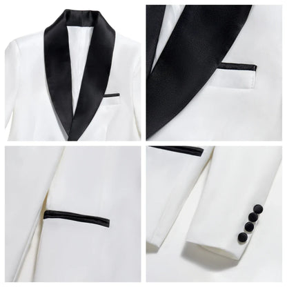 Fast Delivery White Boys Suits 4 Pieces, Stylish Shawl Lapel Kids Slim Fit Suit Set Party Outfit, Smart Children's Tuxedo 2-20T