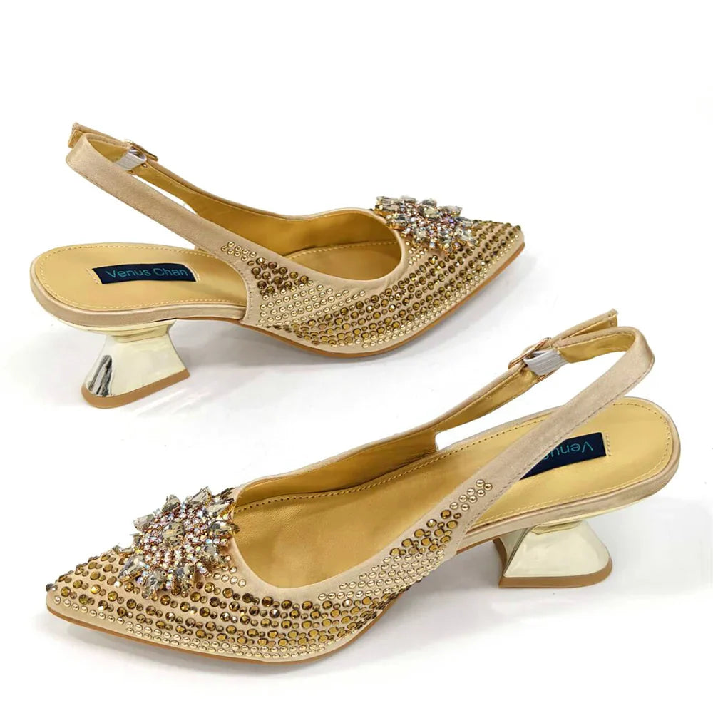 Specials Italian Women Heels Shoes and Bag Set Royal Purple Color Comfortable With Rhinestone for Party