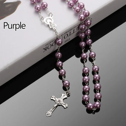 Fashion Vintage Cross Necklace Rosary Beads Chain Jesus Crucifix Virgin Mary Pendant Chain Jewelry Necklace