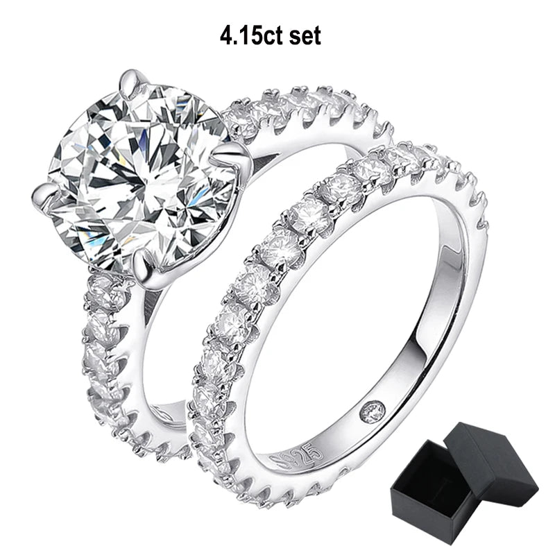 18k Plated 0.6-4.2CT All Moissanite Rings for Women Sparkly Luxury Wedding Diamond Band 100% 925 Sterling Silver Jewelry