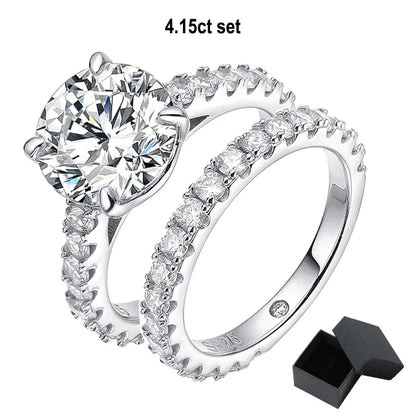 18k Plated 0.6-4.2CT All Moissanite Rings for Women Sparkly Luxury Wedding Diamond Band 100% 925 Sterling Silver Jewelry