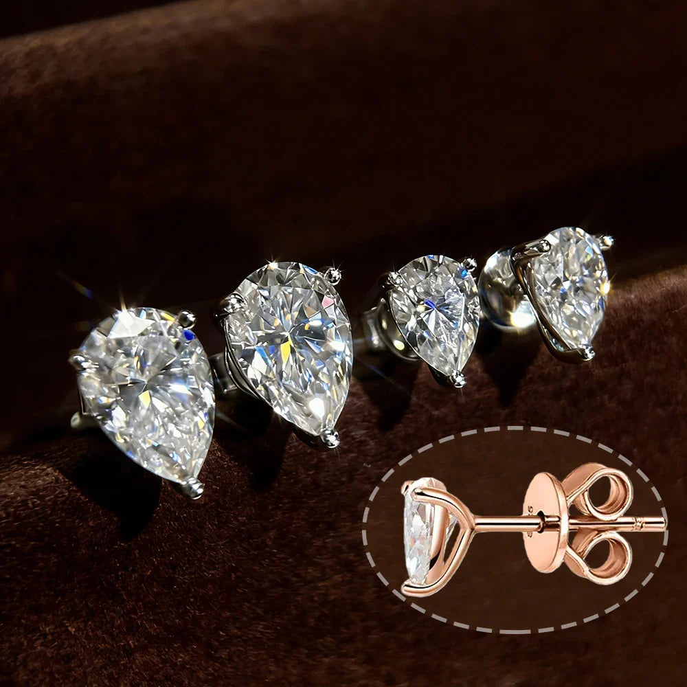 Certified Water Drop Moissanite Stud Earrings for Women Men 0.5/1/2/4CT 925 Silver Solitaire Pear Cut Lab Diamond Ear Studs
