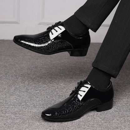 Men's Dress Shoes Business Oxford Shoes Cracked Stripe Casual Lace Up Crocodile Stripe Pattern Mens Derbys Shoes for Men