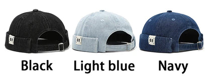 Denim Docker Cap Without Visor Letter Label Brimless Caps Adjustable Solid Color Hats Unisex Adult Retro Hip Hop Street