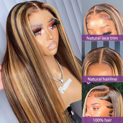 13x4 13x6 HD Highlight Lace Frontal Wigs For Women Honey Blonde Brazilian Glueless Ombre Straight Lace Front Wig Remy Human Hair