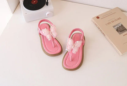 Korean Style Little Girl Sandal Clip-toe Children's Princess Beach Slippers Sweet Lace Butterfly Kids Fashion Flat Sandals New