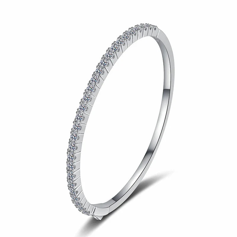 2.5mm All Moissanite Bangles for Women Luxury Sparkling Bracelets Wedding Birthday Gift 925 Sterling Silver Plated 18K