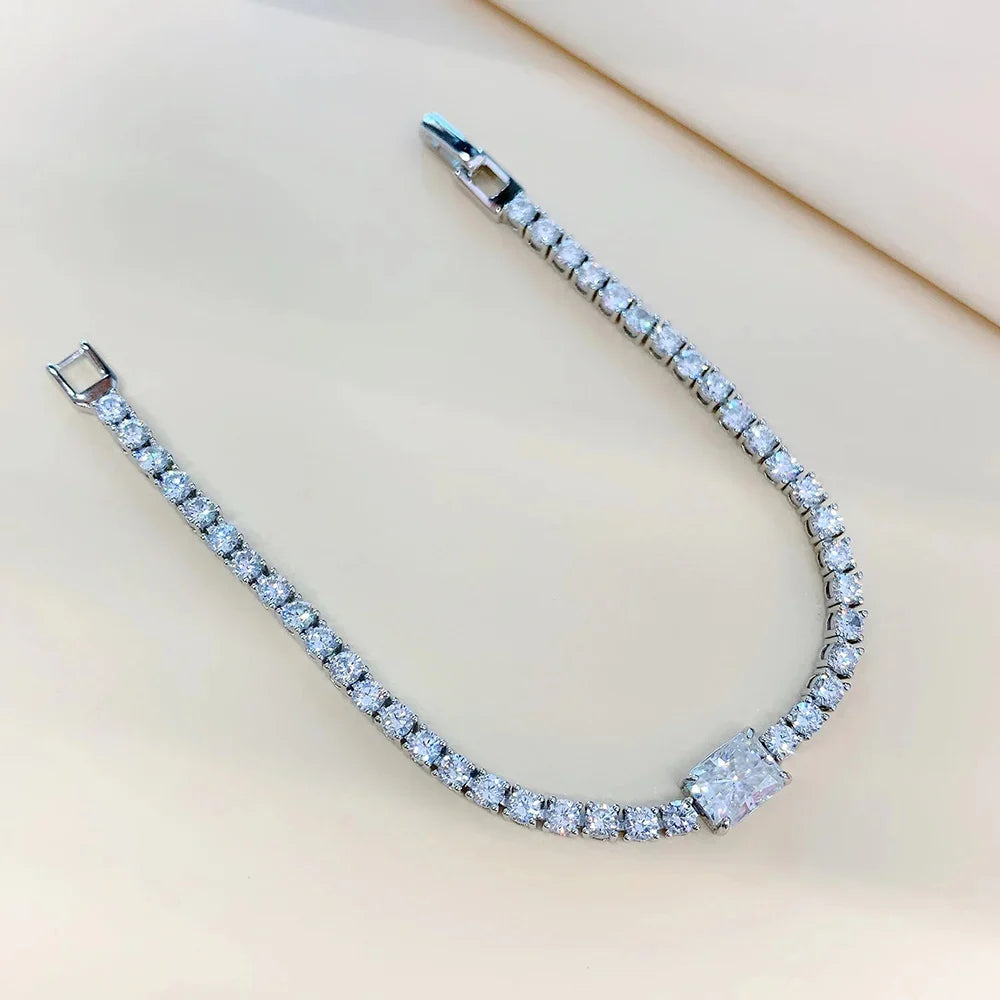 S925 Sterling Silver Moissanite Tennis Bracelet 6*8mm D Color Rectangular Shaped Radiant Cut Diamond Bracelets for Women Jewelry