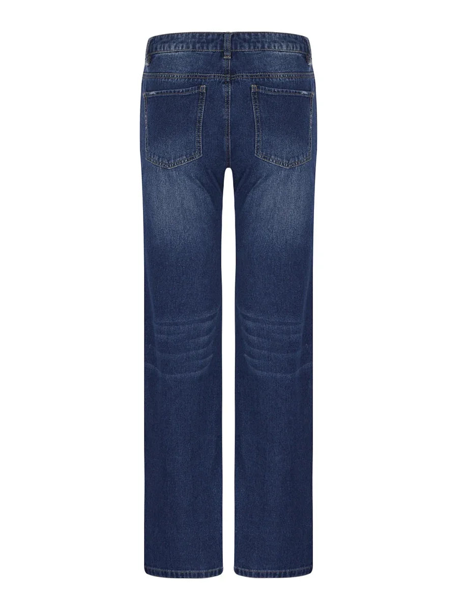 Women Men Denim Pants Casual Ripped Loose Straight Leg Jeans