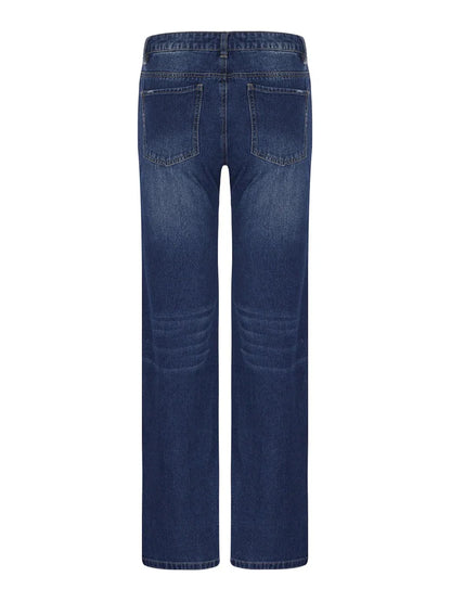 Women Men Denim Pants Casual Ripped Loose Straight Leg Jeans