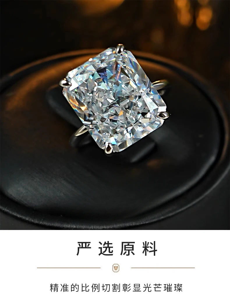 Ring 925 Silver Sparkling 12ct Redion Crushed Ice Cutting Cultivate High Carbon Diamond Simple Style European and American