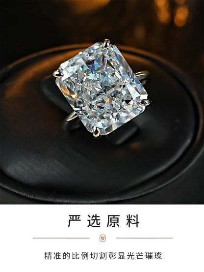 Ring 925 Silver Sparkling 12ct Redion Crushed Ice Cutting Cultivate High Carbon Diamond Simple Style European and American