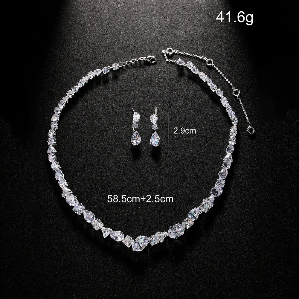 Full Zircon V Shape Neckalce Earrings Set High Quality Jewelry Fashion Show Bling Crystal Bridal Jewelry Set Bridal Wedding Gift