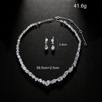 Full Zircon V Shape Neckalce Earrings Set High Quality Jewelry Fashion Show Bling Crystal Bridal Jewelry Set Bridal Wedding Gift