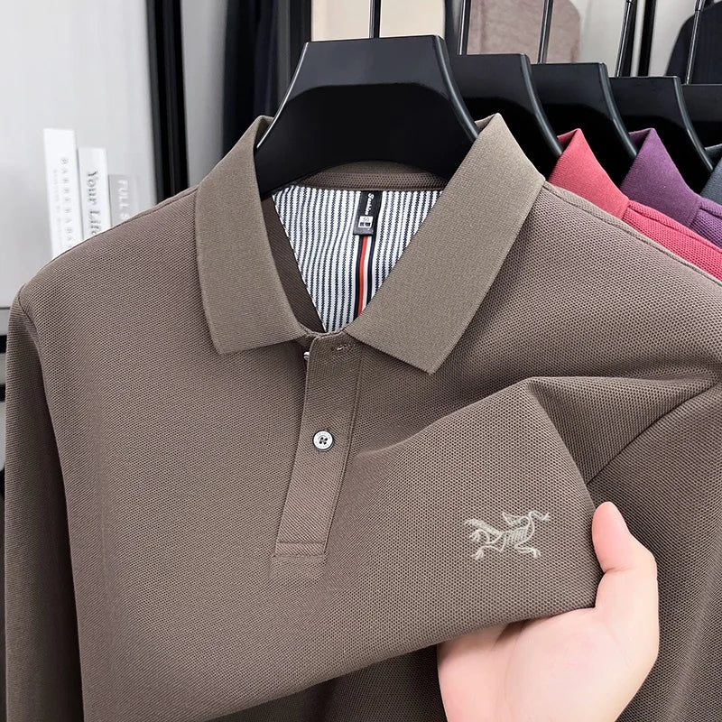 100% pure cotton high-end luxury brand men's long sleeved polo shirt autumn fashion original embroidery design golf top T-shirt