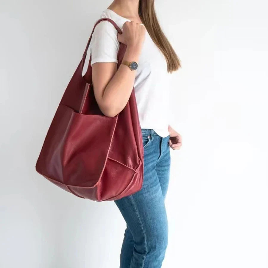 Fashionable and minimalist large bag with soft leather and large capacity shopping bag for women, one shoulder hand-held large b