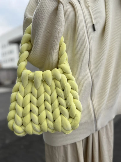 Velvet Bag DIY Hand Woven Bag Crystal Velvet Core Spun Yarn Woven Bag Hand-held Mailman Bag Velvet Handbag New