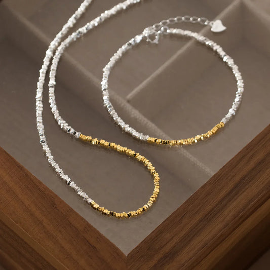 15+4.5cm Simple Irregular Bead Bracelets For Women Silver 925 Gold Design Sterling 925 Silver Women's Bracelet