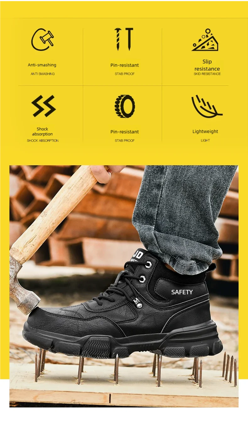 Man Safety Shoes Puncture-Proof Work Sneaker Waterproof Work Shoes Steel Toe Shoes Safety Boots Indestructible Shoes Lightweight