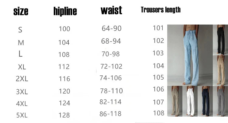 Men's Cotton Linen Pants Loose Cool Casual Long Pants Elastic Waist Long Pant Casual Large Size Streetwear Lightweight Trousers