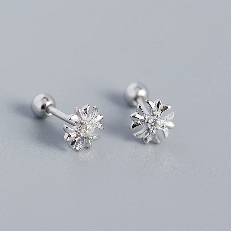 925 Sterling Silver Fashion Korean Petal Screw Bead Stud Earrings for Women Charm Ear Bone Piercing Jewelry Accessories