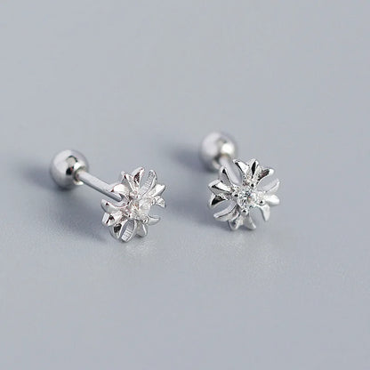 925 Sterling Silver Fashion Korean Petal Screw Bead Stud Earrings for Women Charm Ear Bone Piercing Jewelry Accessories
