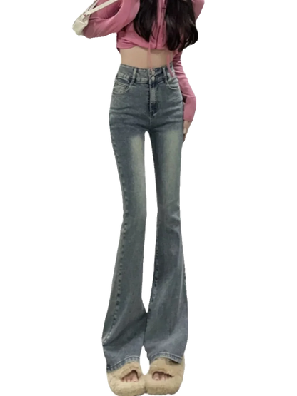 Autumn Winter American Sle High Waist Slim Fit Drapey Micro Flared Jeans Women's Premium Denim Pants