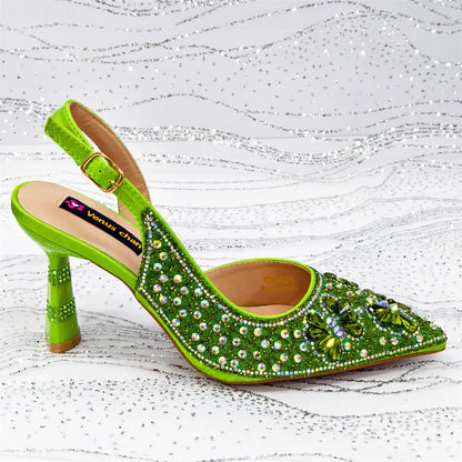 Nigerian Heel Party for Women Pink Color Shoes and Bag Set Rhinestone Handbag Italian Design Wedding INS 2025