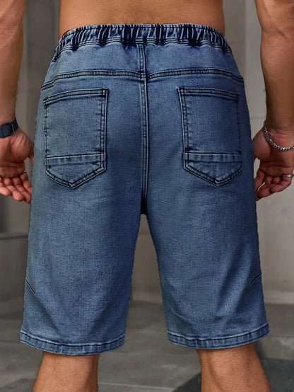 Men's summer denim shorts. With a drawstring elastic waist design. For daily casual wear. Trendy and fashionable.