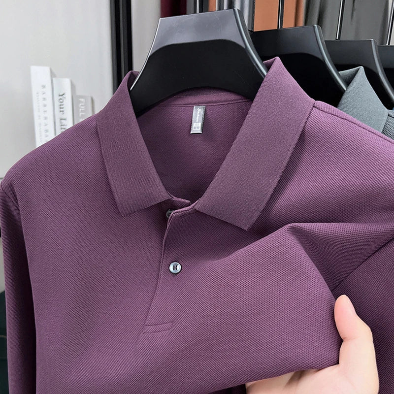 100%pure cotton autumn winter men's high-end designer fashionable long sleeved boutique button casual comfortable polo shirt top