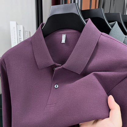 100%pure cotton autumn winter men's high-end designer fashionable long sleeved boutique button casual comfortable polo shirt top