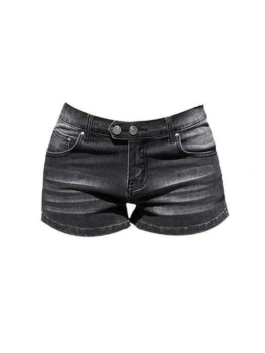 Women's Grey Denim Shorts Low Waist Mini Jeans Shorts 2000s Vintage 90s Y2k Emo Cowboy Short Pants Harajuku Clothes Summer 2024