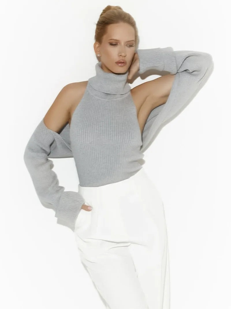 Trendix Hollow Out Sweater Sets For Women 2025 Fall New Long Sleeve Knitwear Shawl Suits Sexy Backless Knit Tank Top 2 Piece Set