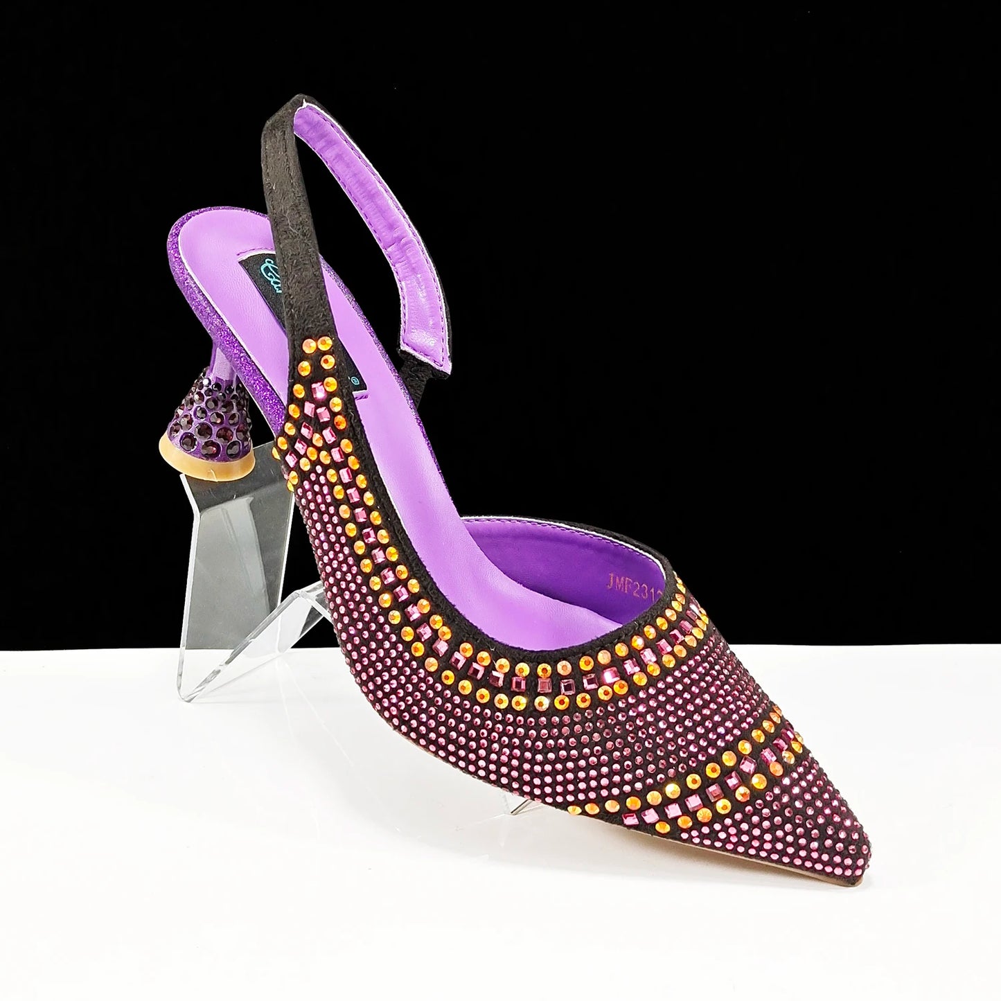 Italian Pumps and Bag To Party 2024 INS Style Pointed-Toe Rhinestone Elegant High Heels Champagne Wedge for Women