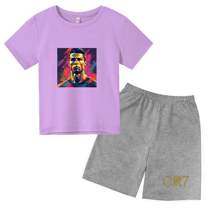 Summer Kids Ball Wear Creative Pattern Football Set T-shirt + Shorts Boys Girls 3-13 Years Old Sports Quick Drying T-shirt Set