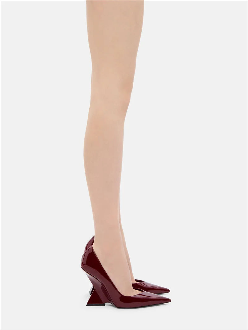 Runway Women Heels Pumps 2026 Designer Shoes Patent leather Pointed Toe Slingback Shallow Luxury Brand Strange Heel Woman Shoes