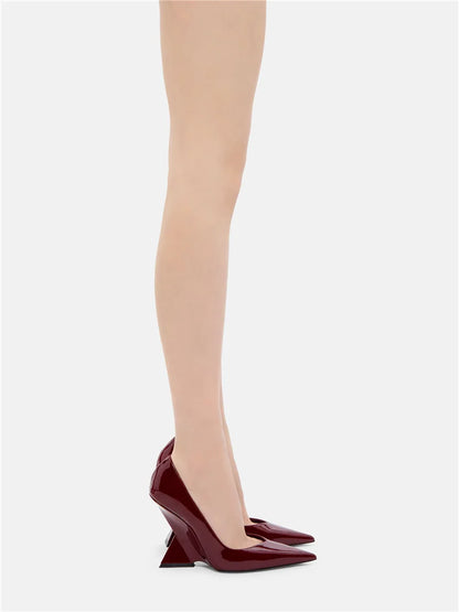 Runway Women Heels Pumps 2026 Designer Shoes Patent leather Pointed Toe Slingback Shallow Luxury Brand Strange Heel Woman Shoes