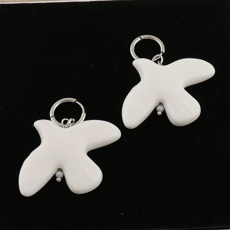 Fashion White Peace Dove Pendant Necklace Earrings for Women Vintage Metal Geometric Round Ear Hoop Jewelry Gift