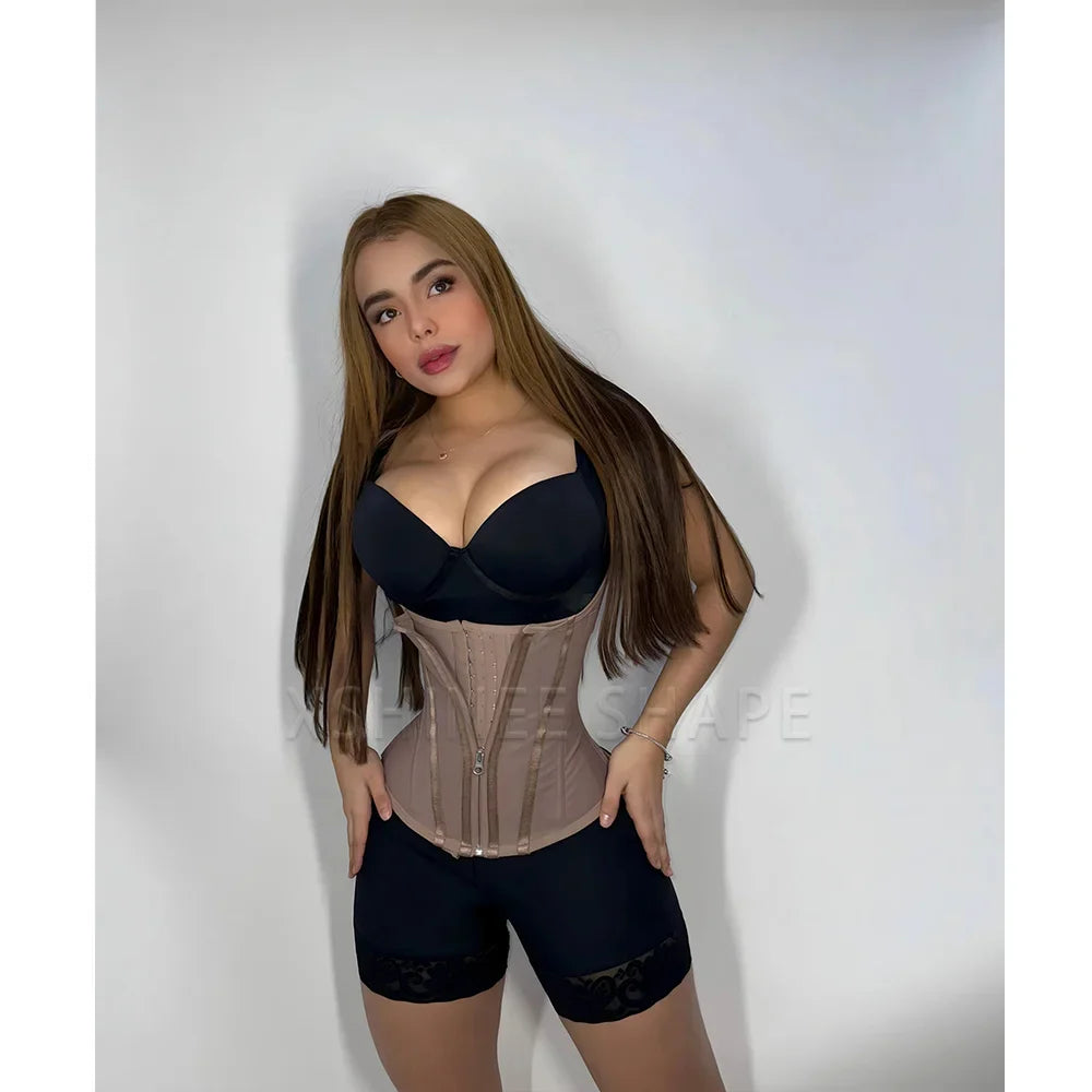 Fajas Colombianas Waist Trainer Corset Double Compression Body Shaper Tummy Control Slimming Flat Belly Belt with Steel Bones