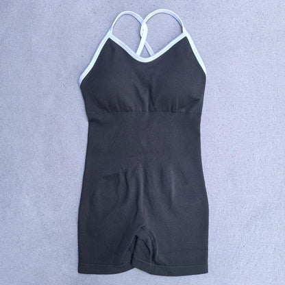 Summer Seamless Yoga Jumpsuit Women Gym Set Spaghetti Strap Leisure Workout Gym Shorts Padded Bra One-piece Fitness Bodysuits