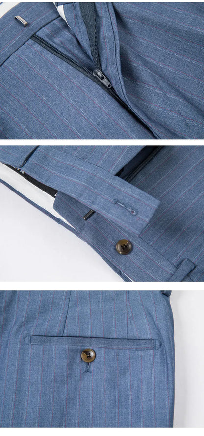 Men's Classic Formal Pinstripe Tuxedos Suits 3 Pieces Slim Fit Blazer Peak Lapel Two Button Groomsmen Wedding Dress Business