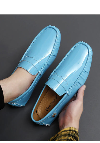 Patent Leather Beanie Shoes Men's New Spring and Summer Large Size Patent Leather Casual British Leather Shoes Women's Slip-On Lazy Casual Shoes Handmade Shoes