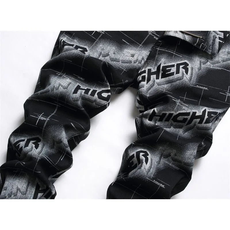 Spring and Autumn Fashion Trend Printed Straight-Leg Stretch Denim Jeans For Men Comfortable Casual Sports High-Quality Jeans