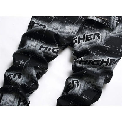 Spring and Autumn Fashion Trend Printed Straight-Leg Stretch Denim Jeans For Men Comfortable Casual Sports High-Quality Jeans